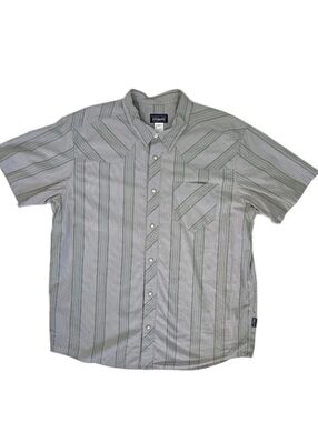 Patagonia Mens Wisco Button Down Shirt Size L Gray Stripe Pearl Snap Buttons